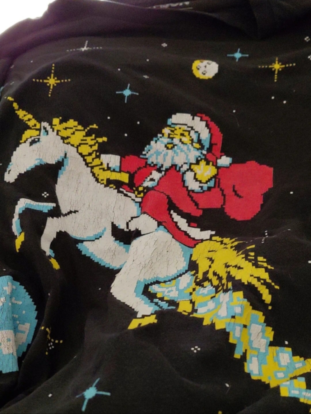 #96 Y2K style Santa Riding Unicorn Pixel Art Space Tee Men's XL